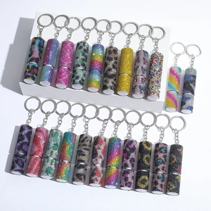 Refillable Perfume Atomizer Keychain Rhinestone Sparkling Portable Travel Bottle Metal Cylinder Pendant For Women