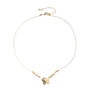 Elegant gold butterfly necklace with pearls and fine beads on a delicate chain