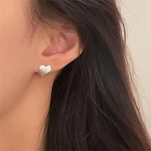 Minimalist Heart Stud Earrings 925 Sterling Silver Brushed Matte Texture Korean Style For Women Fashion Jewelry