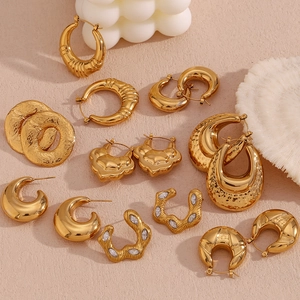 Chic 18K gold plated stainless steel hoop earrings collection in geometric hollow designs