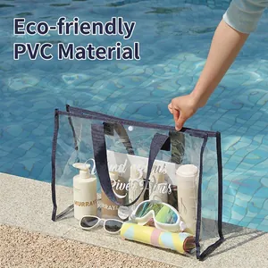 Waterproof Transparent PVC Tote Bag Large Capacity Clear Swimming Beach Handbag For Travel Shower Toiletry Cosmetic Storage