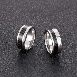 8mm titanium steel ring with carbon fiber inlay and Roman numeral engravings for men
