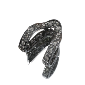 Sparkling rhinestone V-shape hair claw clip for high ponytail in polished black metal