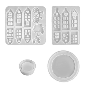 Silicone mold set for Easter DIY resin crafts featuring house and rabbit shapes