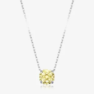 925 Sterling Silver Necklace For Women With Octagon Yellow Cubic Zirconia Pendant Elegant Minimalist Clavicle Chain