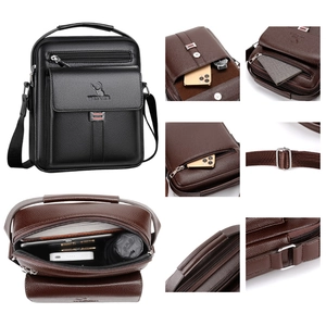 Classic vintage cross-body bag for men in black and brown textured faux leather