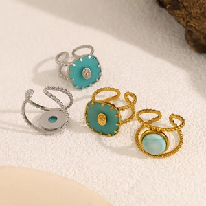 Luxuriöse verstellbare Ringe mit Amazonit-Naturstein in Gold und Silber