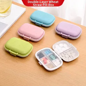 Portable Pill Box Case Wheat Straw PP Plastic Moisture Proof Travel Medication Organizer Weekly Supplement Storage Container