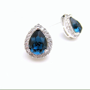 Classic water drop sapphire earrings with halo cubic zirconia in French court style