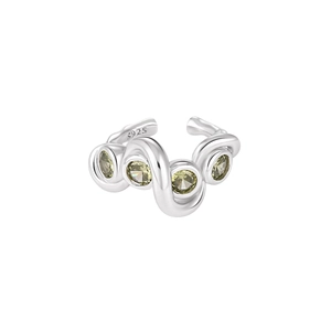 Irregular curved S925 sterling silver ear cuff with sparkling champagne diamonds