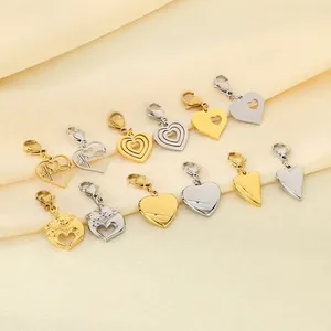 Stainless Steel Heart Pendant Charms With Lobster Clasp DIY Jewelry Making Accessories For Necklaces