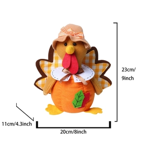 Detailed dimensions of Thanksgiving turkey gnome plush with size markers in cm and inches