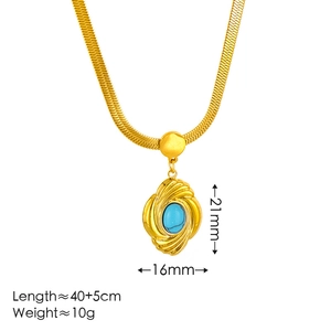 Bohemian gold necklace with turquoise gemstone pendant and size dimensions