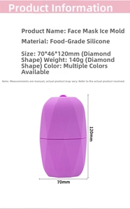 Detailed size specifications of a purple silicone ice face roller with diamond texture