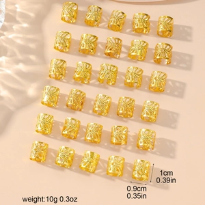 Golden 0.9x1cm hollow metal dreadlock rings and hair jewelry charms for DIY styling