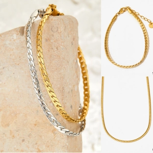 Stainless Steel Herringbone Snake Chain Jewelry Necklace And Bracelet For Women Punk Hip Hop Style Flat Gold Silver Tone