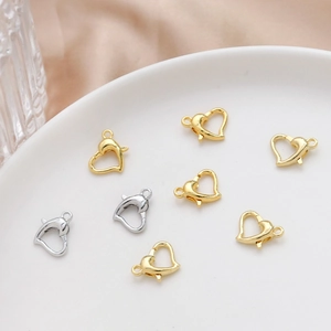 14k gold and silver heart-shaped lobster clasps for DIY jewelry making and necklace linking