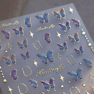 Autocollants 3D luxe pour ongles, papillons dégradés et étoiles en feuille d'or