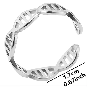 Detailed view of adjustable stainless steel helix ring showing 1.7cm inner diameter size