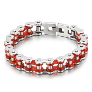 Industrielles Punk-Fahrradkettenarmband aus silbernem und orangefarbenem Edelstahl