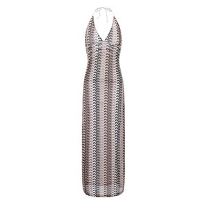 Robe longue dos nu à col en V avec motifs à vagues colorés pour plage d'été