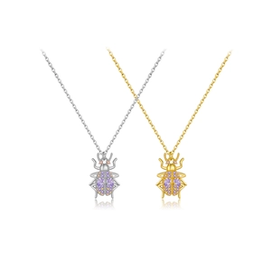 Elegant S925 silver and gold spider pendants with sparkling purple gemstones on chains