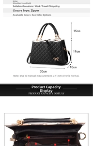 Guide des tailles détaillé montrant les dimensions du sac matelassé avec nœud et l'intérieur