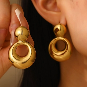 Boucles D'oreilles Créoles En Acier Inoxydable Pour Femmes Plaqué Or 18 Carats Cercle Rond Géométrique Bijoux De Mode