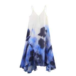 Vestito Maxi Poliestere Spalline Sottili Scollo A V Schiena Scoperta Stampa Inchiostro Sfumato Elegante Estate Donna