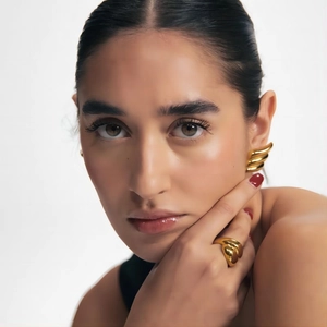 Angel Wing Earrings 18K Gold Plated Stainless Steel Wave Geometric Texture High Polish Studs For Women Fashion