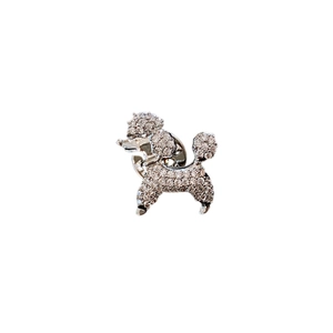 Exquisite silver poodle brooch paved with sparkling white zircons in a classic design