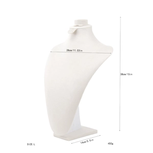 L-size beige velvet jewelry bust display for professional necklace and pendant showcases