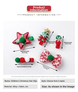 Detail showing 5-piece Christmas hair clip set dimensions with sequins and plush balls