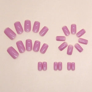 Glossy lilac purple squoval press-on nails with jelly finish in full set layout