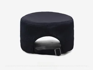 Detailed back view of black flat top cap featuring breathable mesh and adjustable strap