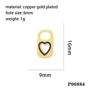 Detailed size specifications for heart-shaped 18K gold-plated copper pendant