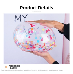 Close-up of thick transparent latex balloon with colorful round confetti inside