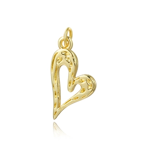 Geometric hollow heart pendant with 18k gold plating and hammered texture surface
