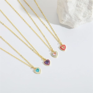 Exquisite gold-plated heart pendant necklaces with vibrant zircon and enamel details