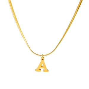 Minimalist 18K gold plated stainless steel snake chain necklace with letter A pendant