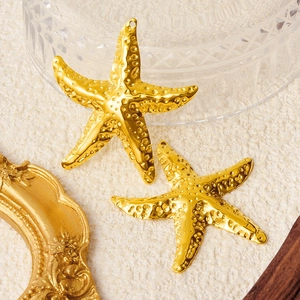 Golden 304 stainless steel starfish pendants with hammered texture for DIY jewelry