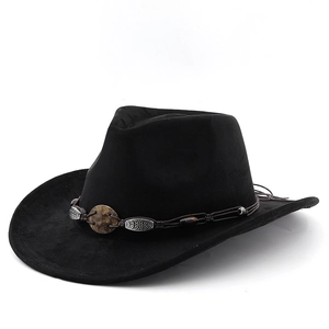 Schwarzer Cowboyhut aus Wildlederimitat mit geflochtenem Hutband und Vintage-Metallverzierung