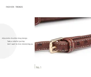 Detail of brown ostrich leather strap with white stitching and gold buckle