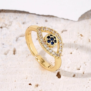 Evil Eye Open Ring Copper 18K Gold Plated Zircon Marquise Shape Adjustable Finger Ring Fashion Jewelry For Women
