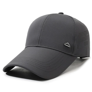 Dark grey breathable mesh baseball cap for men with laser-cut holes and curved brim
