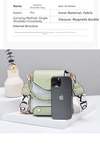 Detail view of mini PU leather crossbody bag with letter strap and metal chain