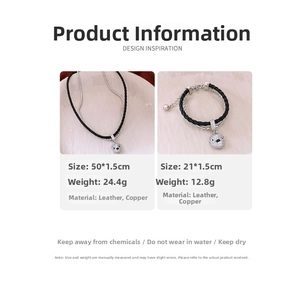 Size chart showing leather bear necklace and bracelet dimensions with care instructions