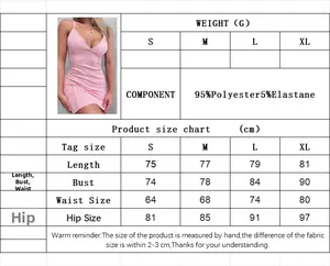 Detailed size chart and fabric info for pink bodycon strap dress with length and bust specs