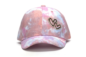 Kids tie-dye baseball cap with sparkling rhinestone double heart detail