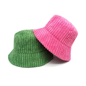 Chic wide striped corduroy bucket hat in pink and green for autumn and winter